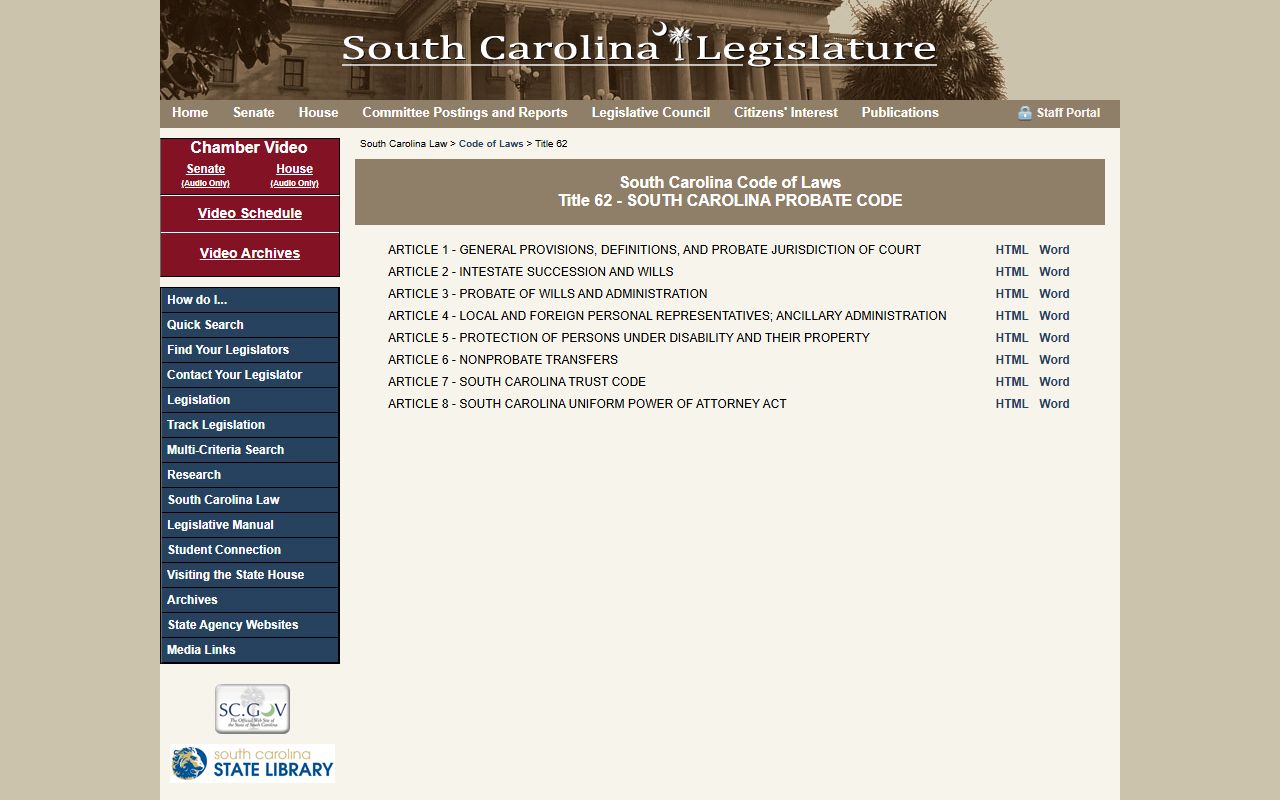South Carolina Code Title 62 Probate Code governing Carolina Forest probate court records and Horry County filings
