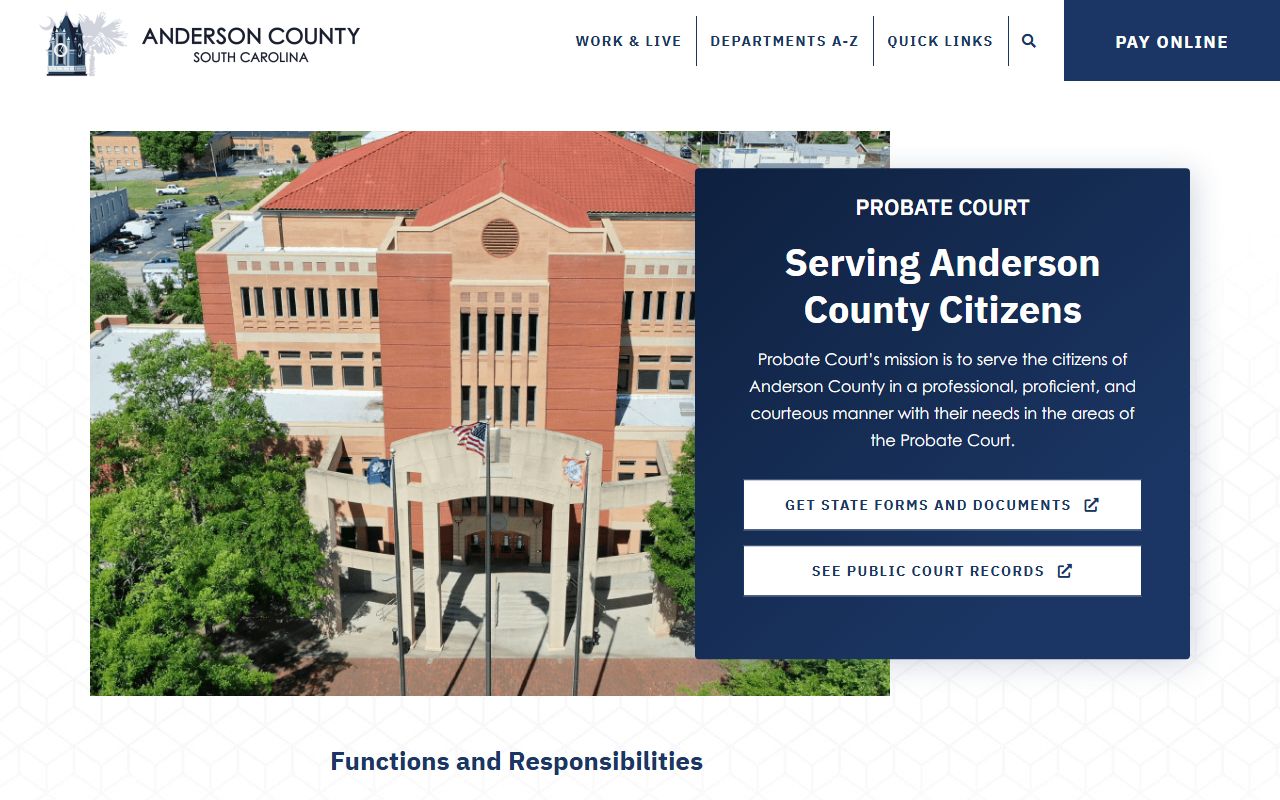 Anderson County Probate Court official page for Anderson County probate court records and filings