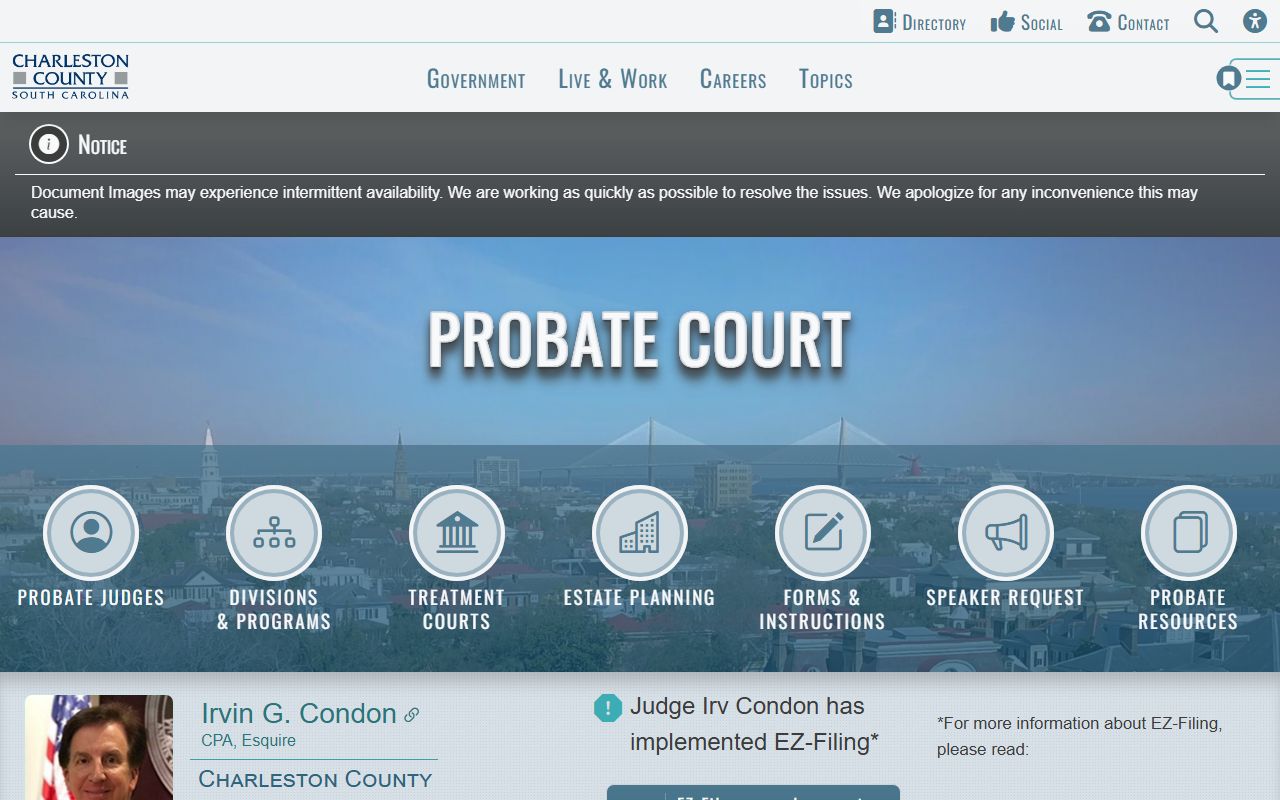 Charleston County Probate Court at 100 Broad Street handling estate and probate records