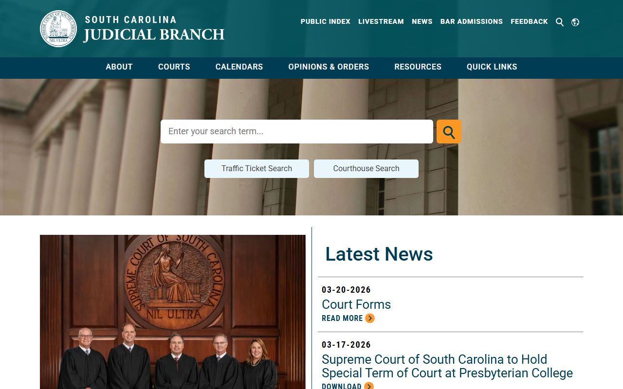 South Carolina Judicial Branch online portal for searching Clarendon County probate court records
